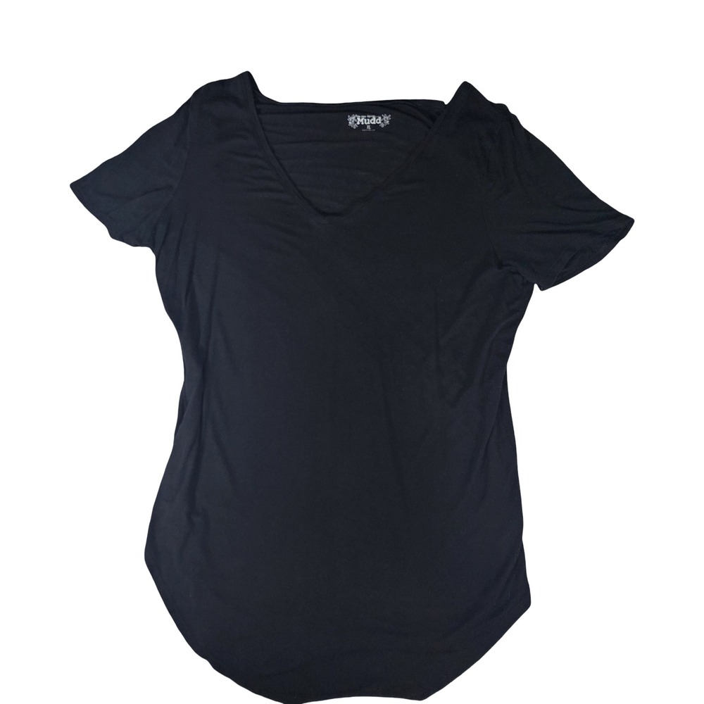 Mudd Womens XL Black V-Neck Short Sleeve Rayon Spandex Relaxed T-Shirt Tee